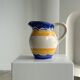 Large blue and yellow hand painted carafe H:20cm