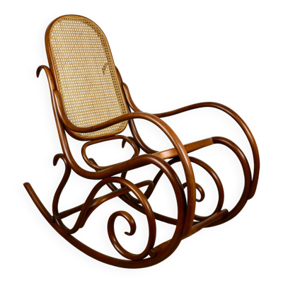 Chaise berçante sur patins, marron clair d'origine, années 1970 - parfaite comme neuve