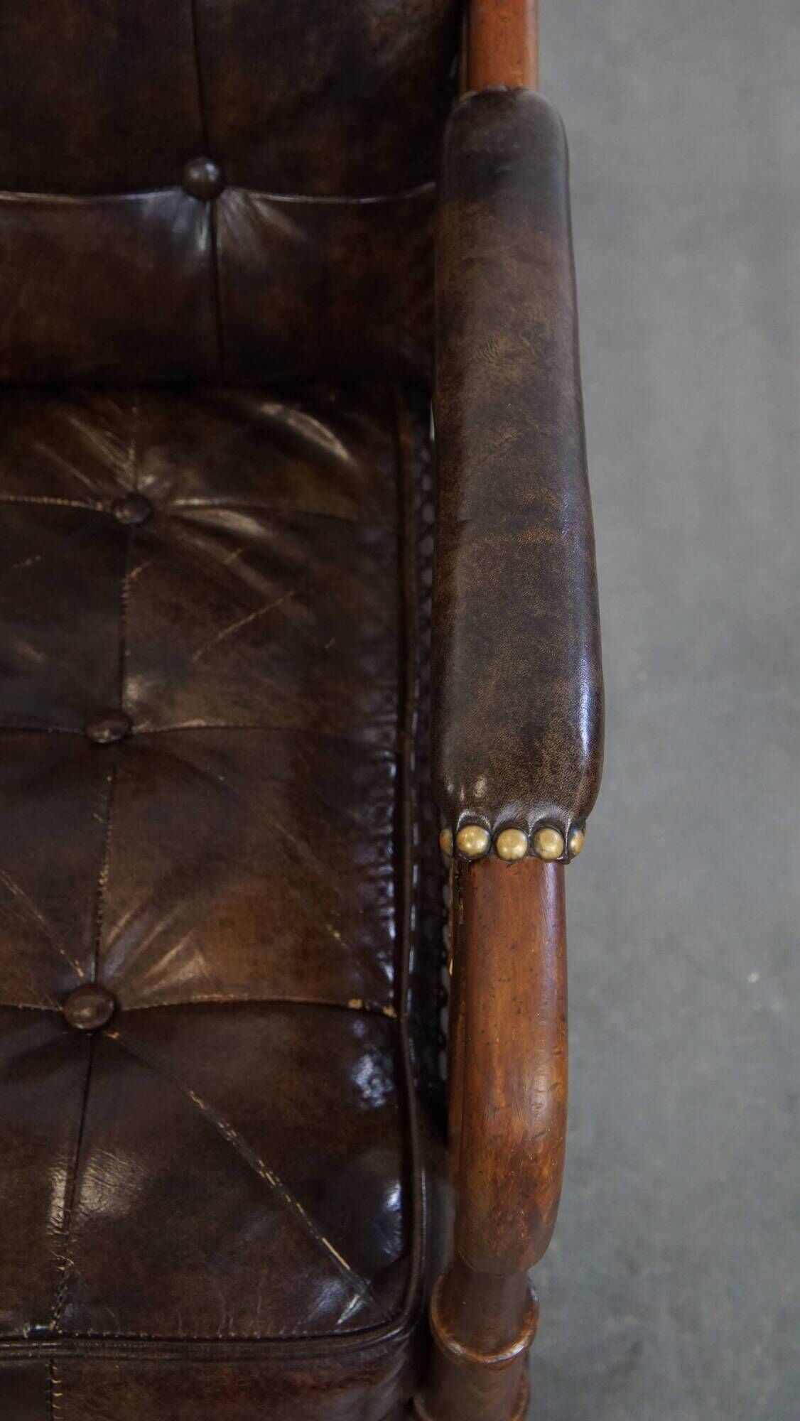 Vintage 1970s Design Armchair Made of Wood, Leather, and Webbing