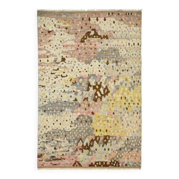 Tapis rustique turc tissé à la main en laine beige 195 cm x 294 cm