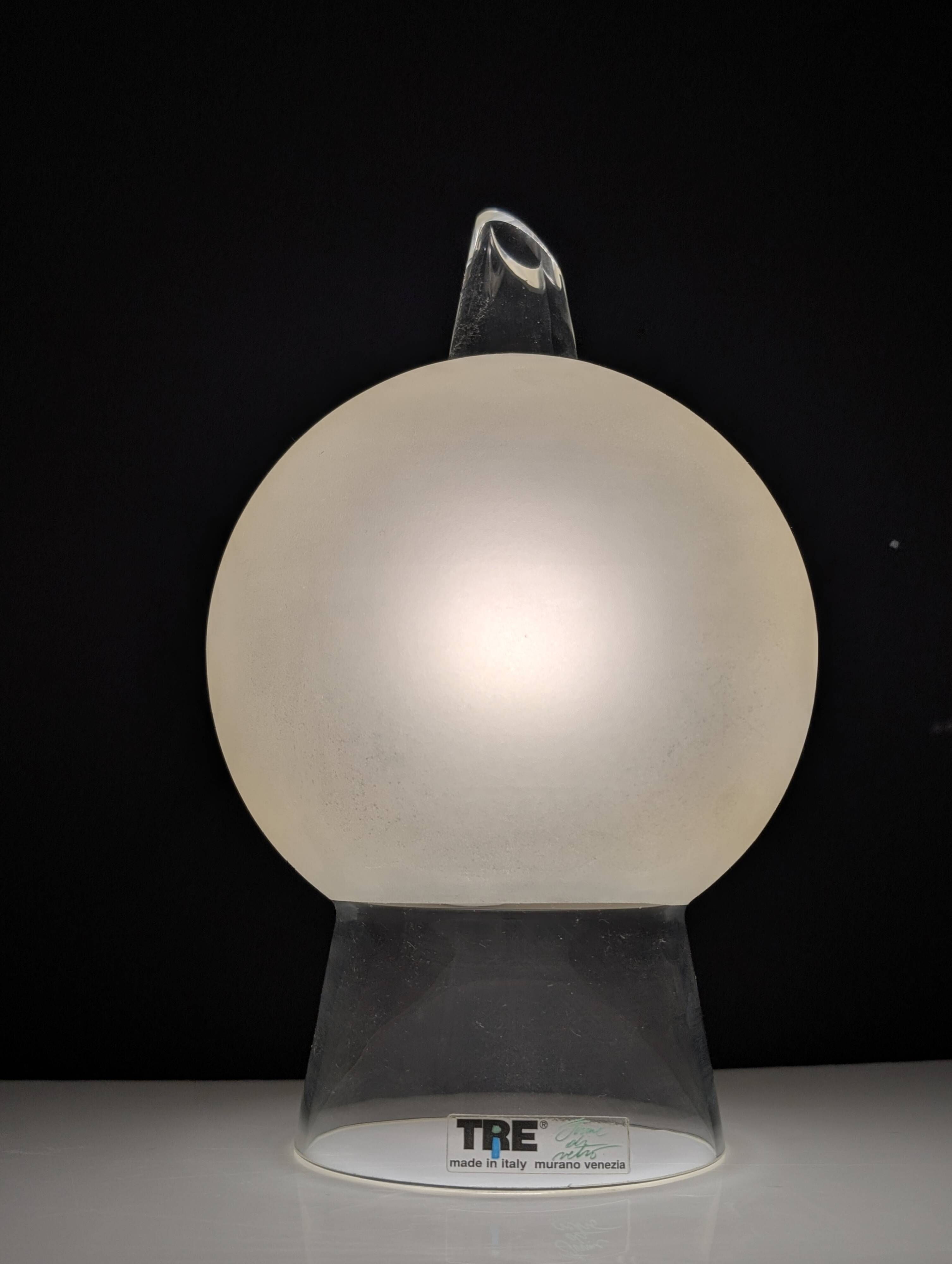 Murano glass table lamp by Itre, cone and satin sphere, Venice 1980s