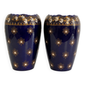 Old pair of blue Lunéville vases from the Art Nouveau period.