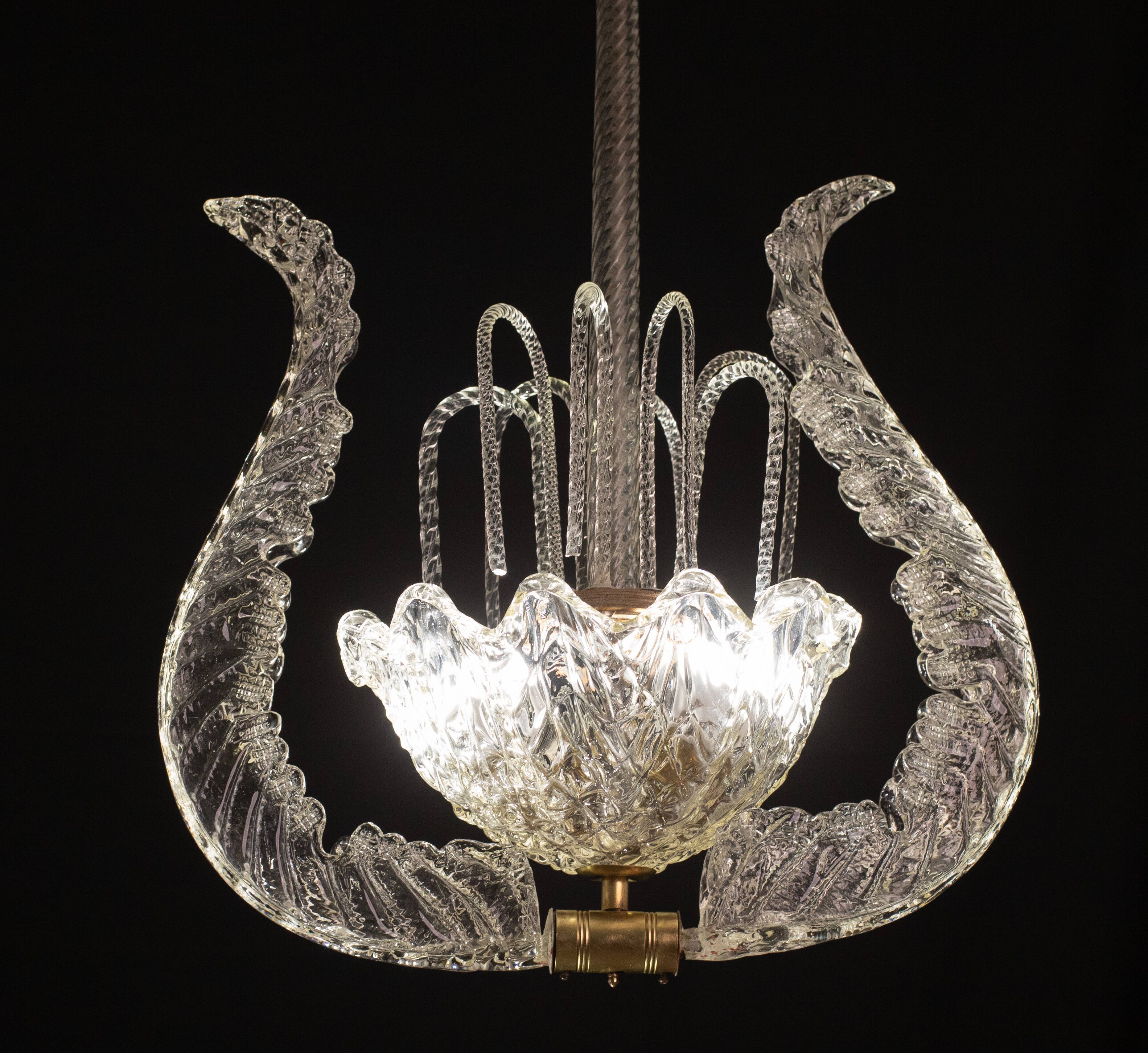 Art Decò Fountain Chandelier By Barovier e Toso, Murano Glass, 1940