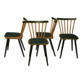 Ensemble de 4 chaises de salle à manger avec des pieds évasés et des housses de siège bleu marine, années 1960.