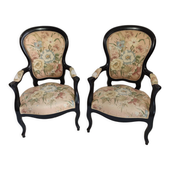 Paire de fauteuils d'époque Napoléon III en bois noirci