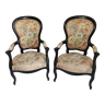 Pair of Napoleon III period armchairs in blackened wood