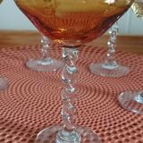 6 glasses of champagne, twisted foot, multicolored, year 1970