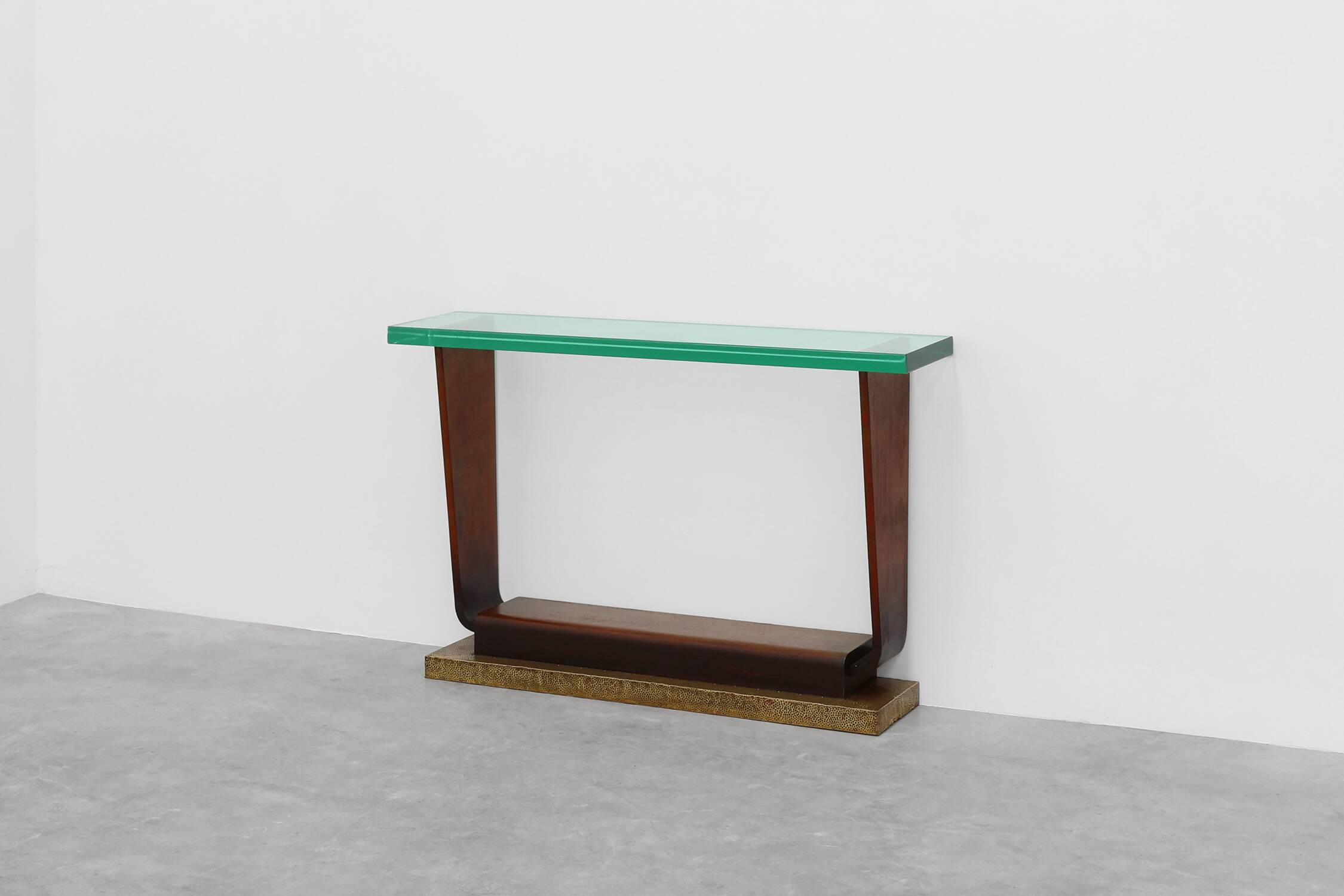 Console sculpturale Art Déco française avec plateau en verre, vers 1925