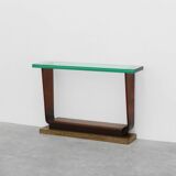 Console sculpturale Art Déco française avec plateau en verre, vers 1925