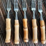 6 small vintage bamboo forks