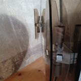 Round mirror 70s smoked glass, 2 appliques