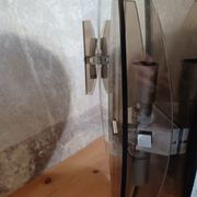 Round mirror 70s smoked glass, 2 appliques