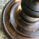 Dark turned wooden floor lamp and wool lampshade