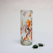 Vintage Tall Italian Vase in Clear Murano Glass with "Mosaic" Flakes Decoration
