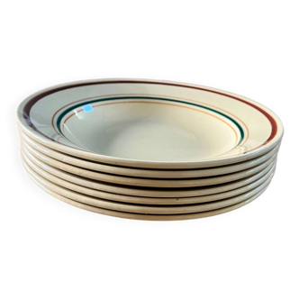 Série de 7 assiettes à soupe Gien modèle Gaston