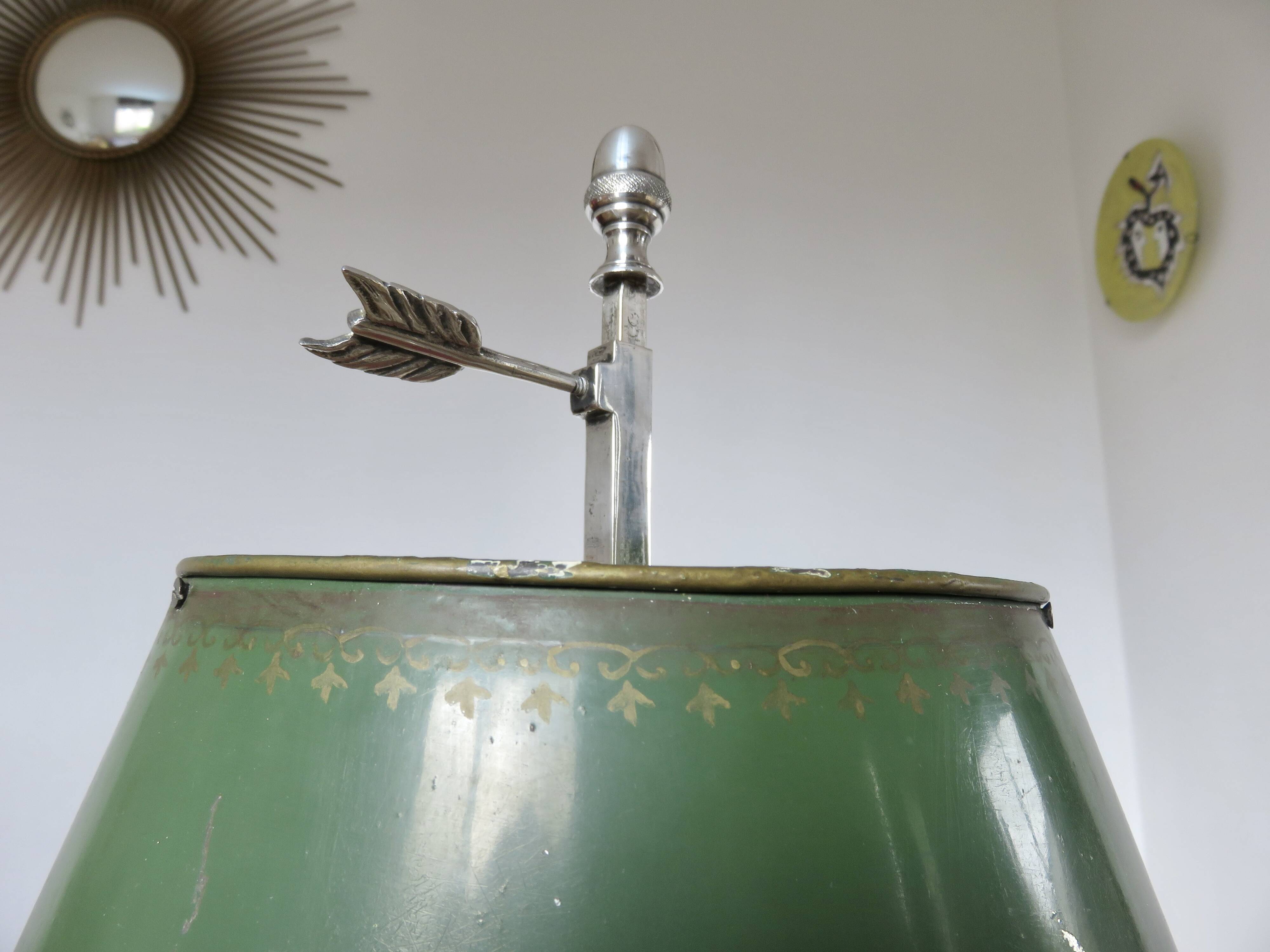 Authentic antique bouillotte lamp in chrome bronze with 3 lights, 1930s.