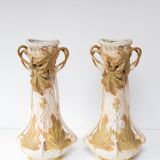 Pair of large Royal Dux Bohemia art nouveau vases c. 1900
