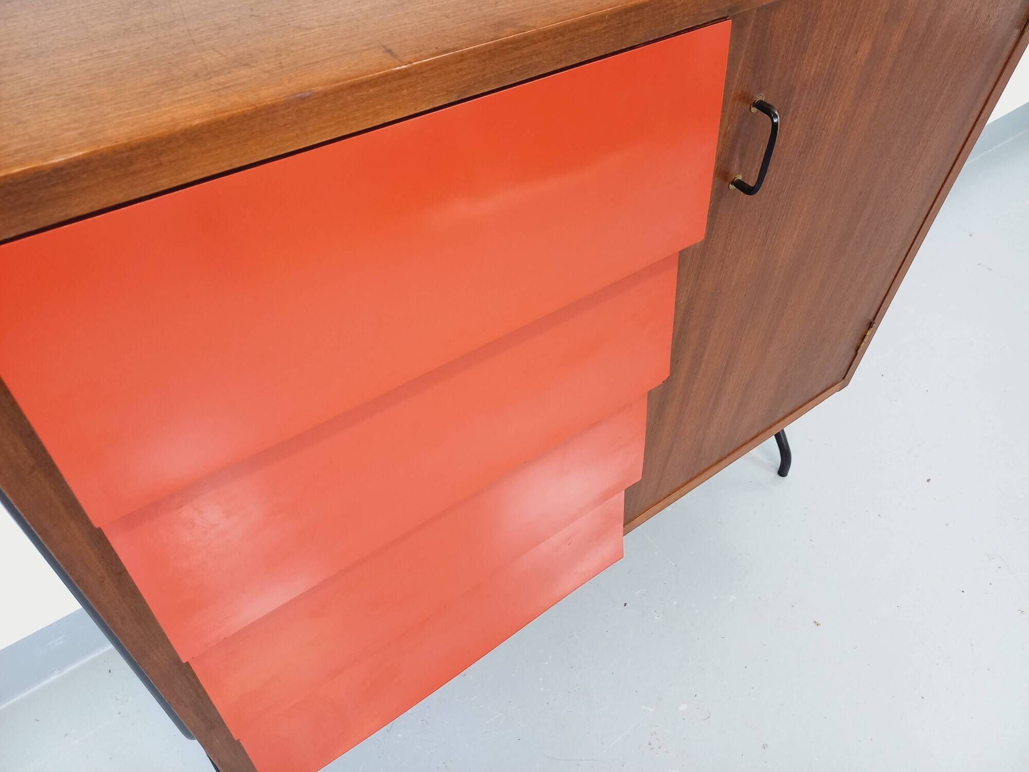 Vintage Italian modular bookcase in teak, metal and melamine