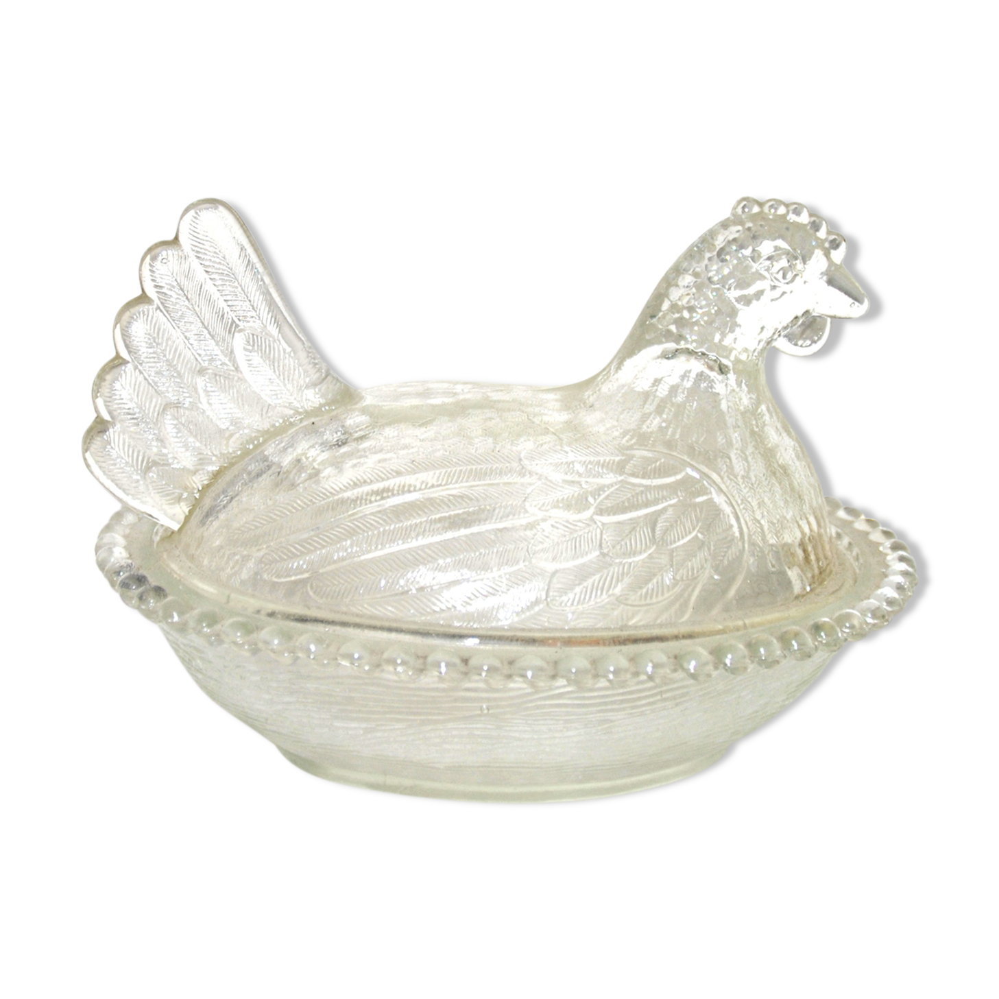 Box Bonbonnière Glass chicken - vintage chicken butter maker VERRERIE PORTIEUX
