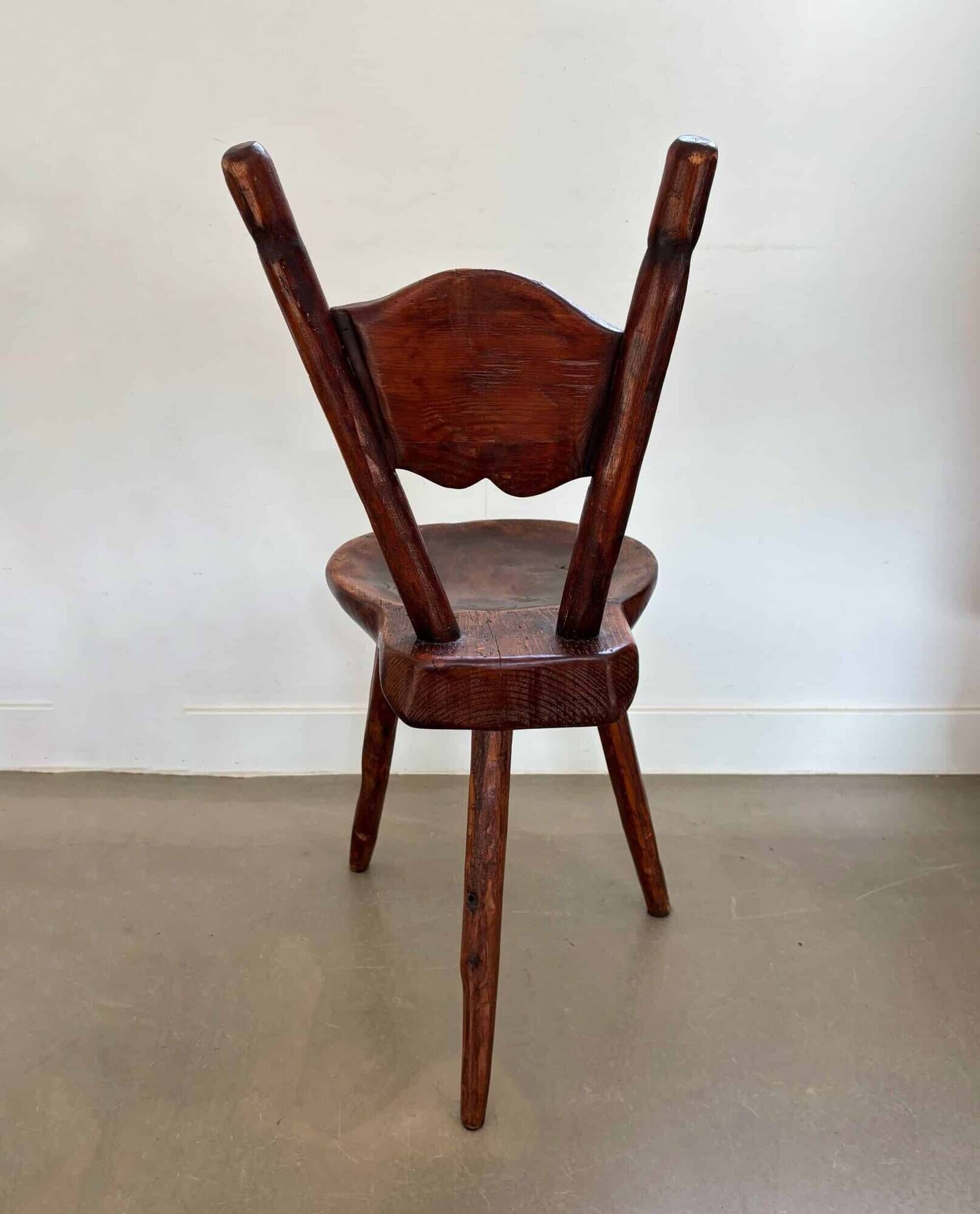 Antique wooden farmhouse tripod (side) chair, 1900s