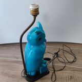 Lampe chouette en faïence craquelée turquoise