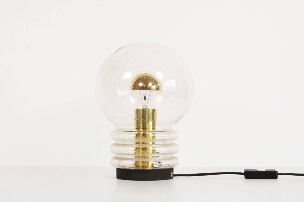 Wonderful 1970s bubble glass and brass table lamp by Glashutte Limburg
