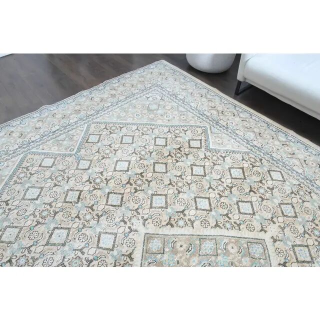 1970s Vintage Persian Handmade Wool Cotton Beige Area Rug 287x384