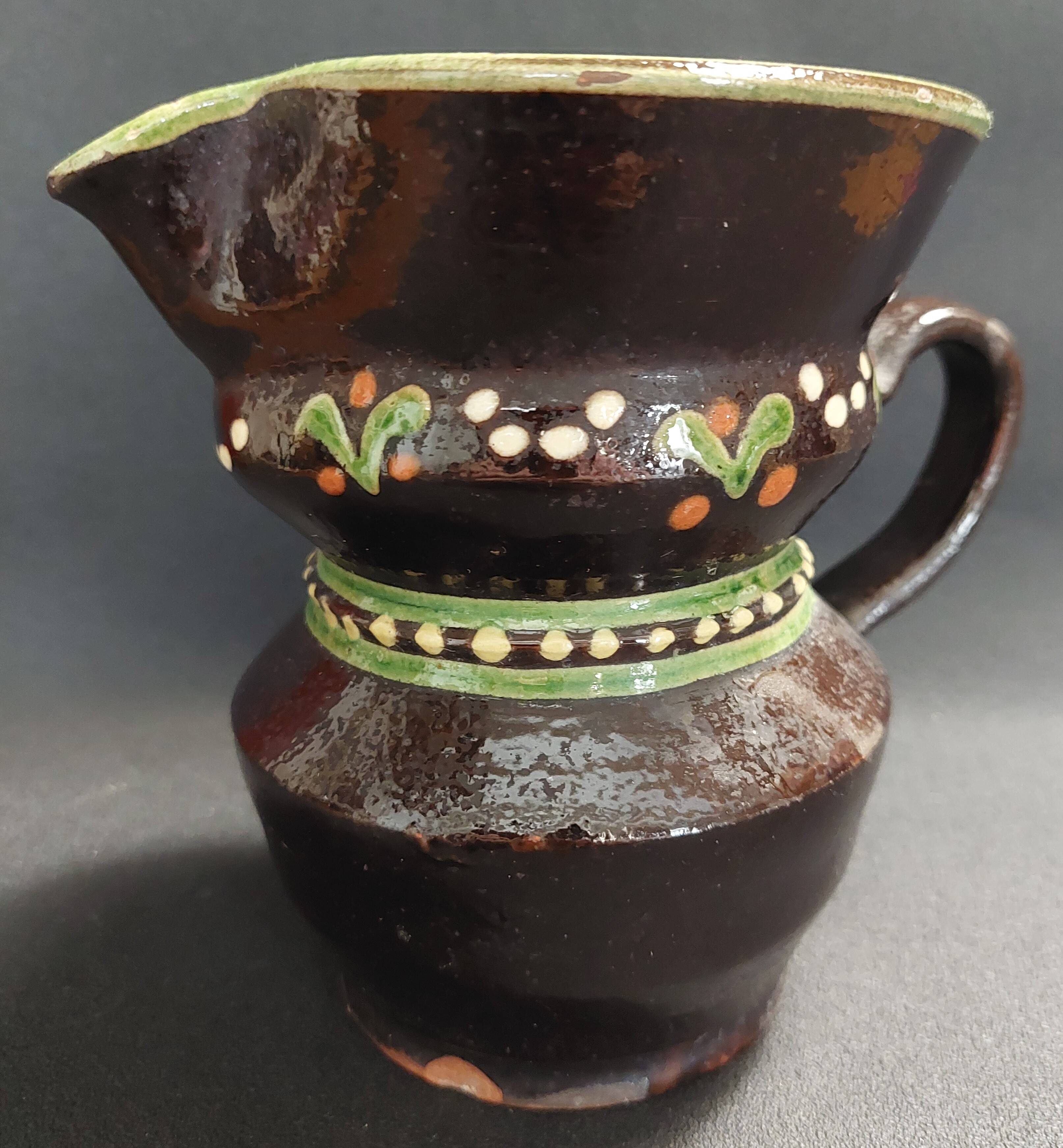 Glazed terracotta pitcher from Savoie, early 20th century