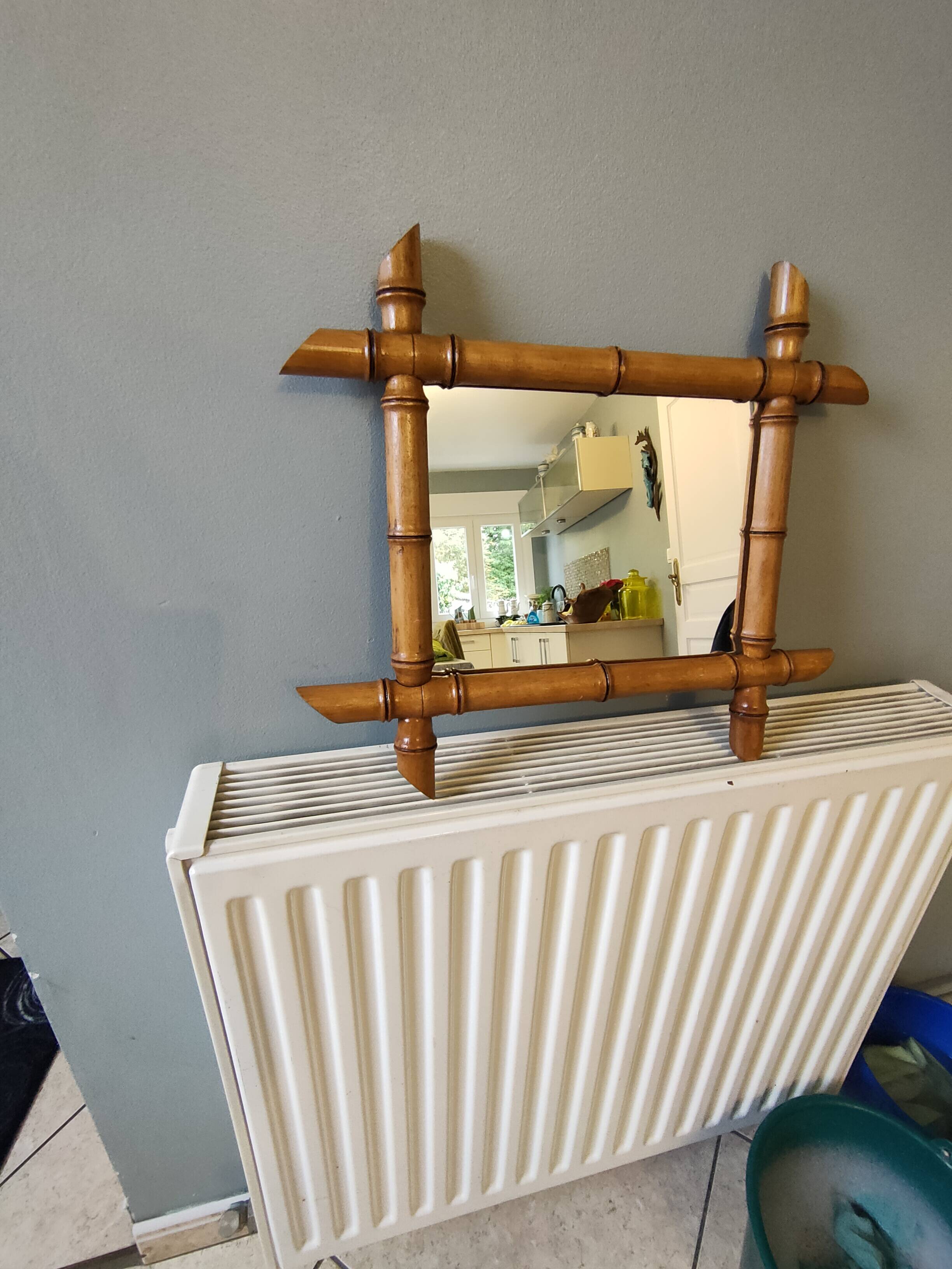 Faux bamboo wooden wall mirror