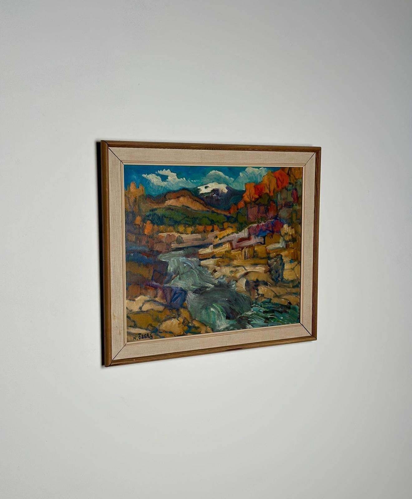 Original Mid Century Swedish Oil On Canvas – “Autumn, Offerdal Mountains, Jämtland” By Nils Öberg – Vintage & Framed – 45 × 53 Cm