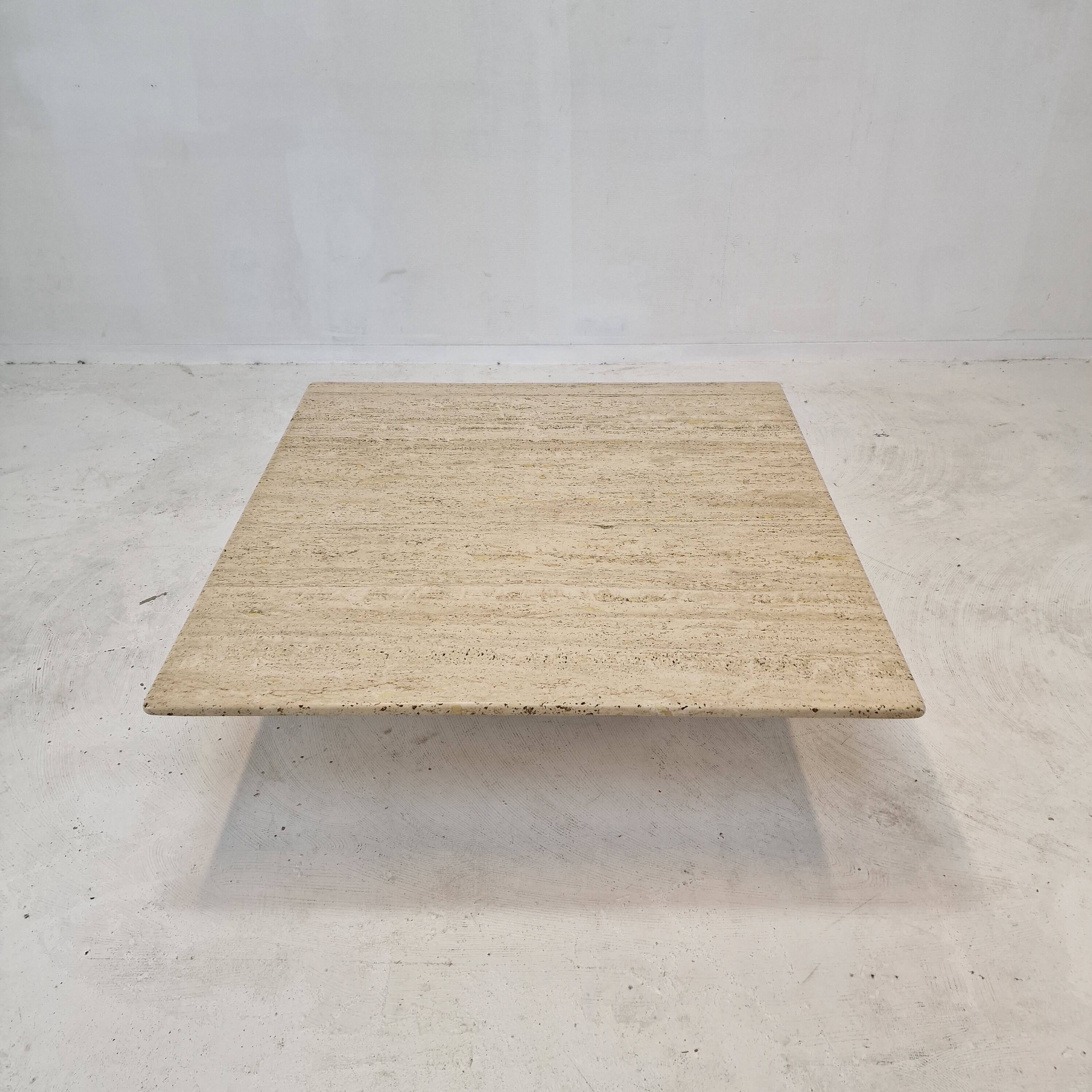 Italian Square Coffee Table in Travertine, 1980s