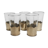Set of 5 old Moroccan tea glasses in hammered glass and maillechort