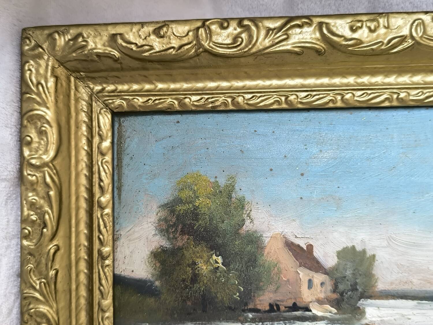 Petit tableau  – Paysage bucolique – Encadrement doré
