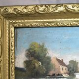 Small painting – Bucolic landscape – Gilded frame