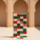 Tapis de couloir marocain de Noël – Tapis de couloir en laine à carreaux rouges et verts 300 x 70