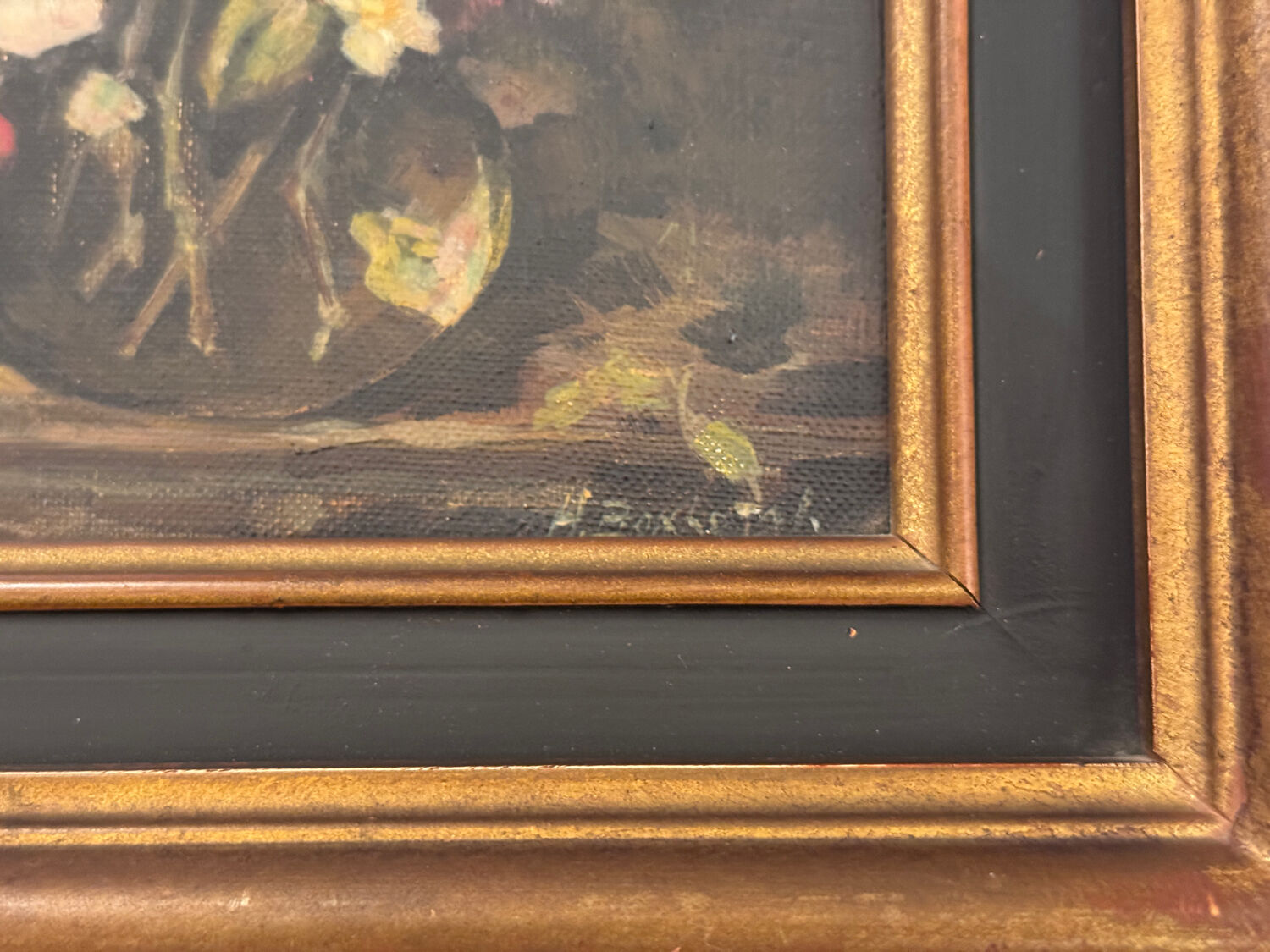 Oil on canvas by Henri Bonhotal - floral still life