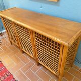Sideboard in rattan and glass 1970