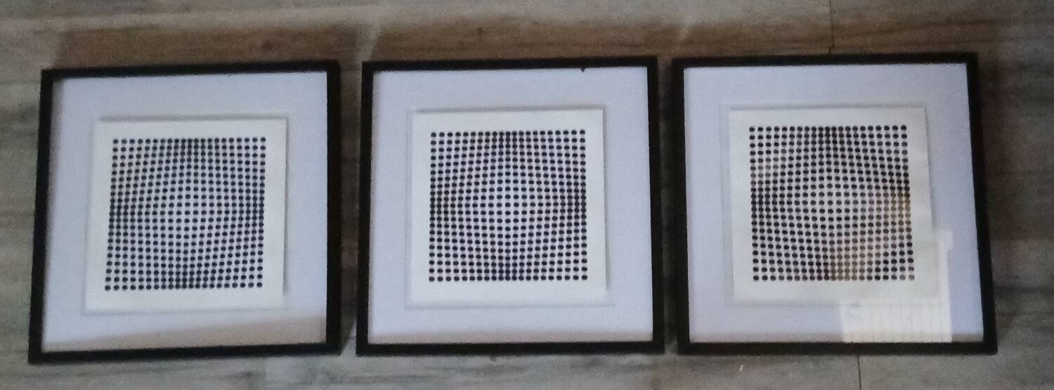 Vintage Optical Art Triptych Vasarely