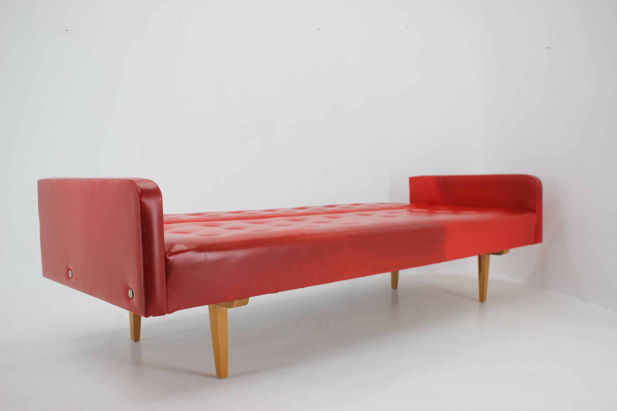 1970s Red Leatherette Sofa ,Czechoslovakia