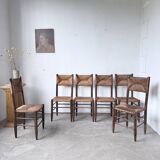 Set of 6 straw and oak Beauche chairs.
