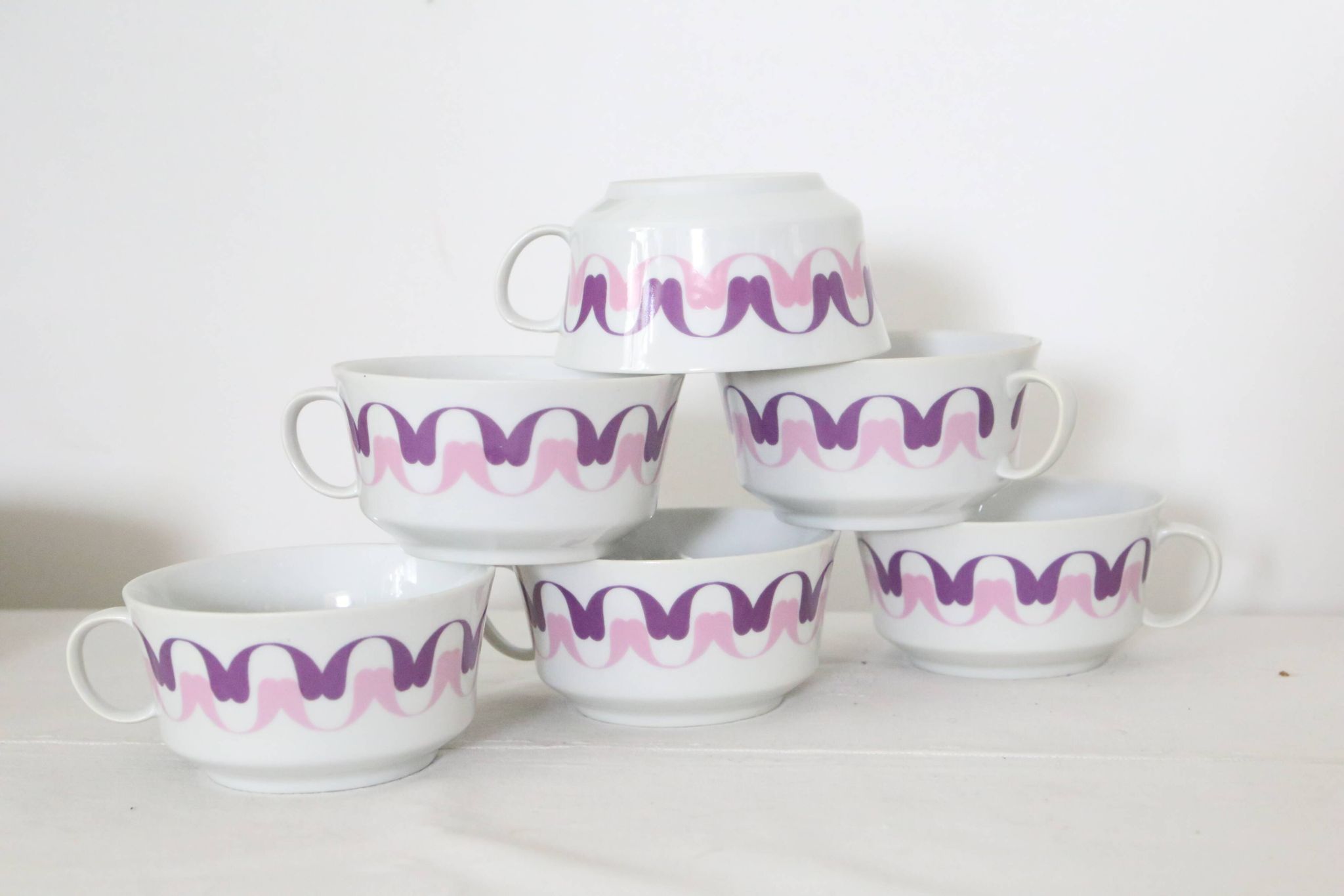 Set of 6 cups in Alfoldi porcelain, vintage Hungarian