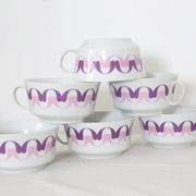Set of 6 cups in Alfoldi porcelain, vintage Hungarian