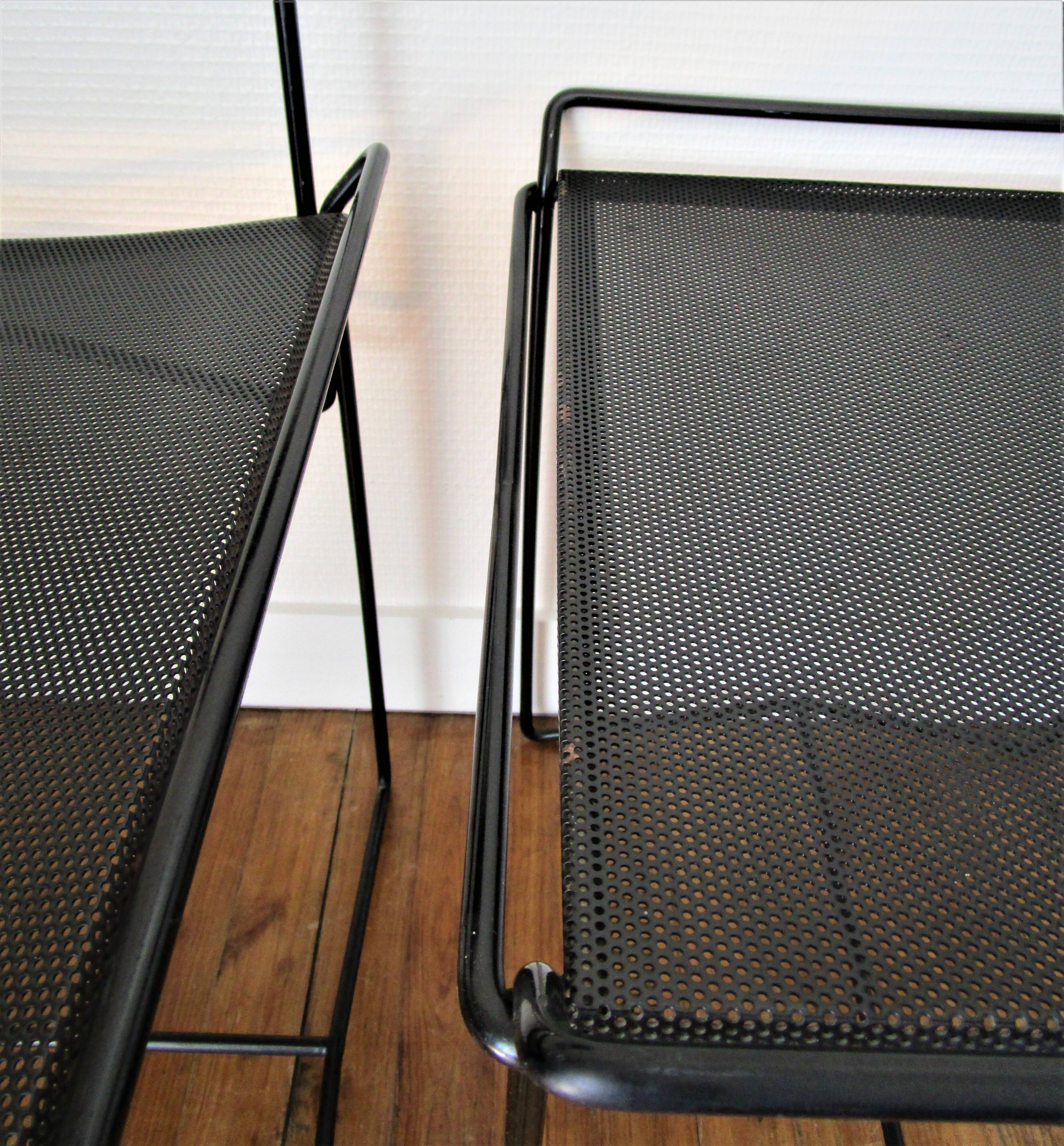 Pair of perforated metal steel chairs from the 80s