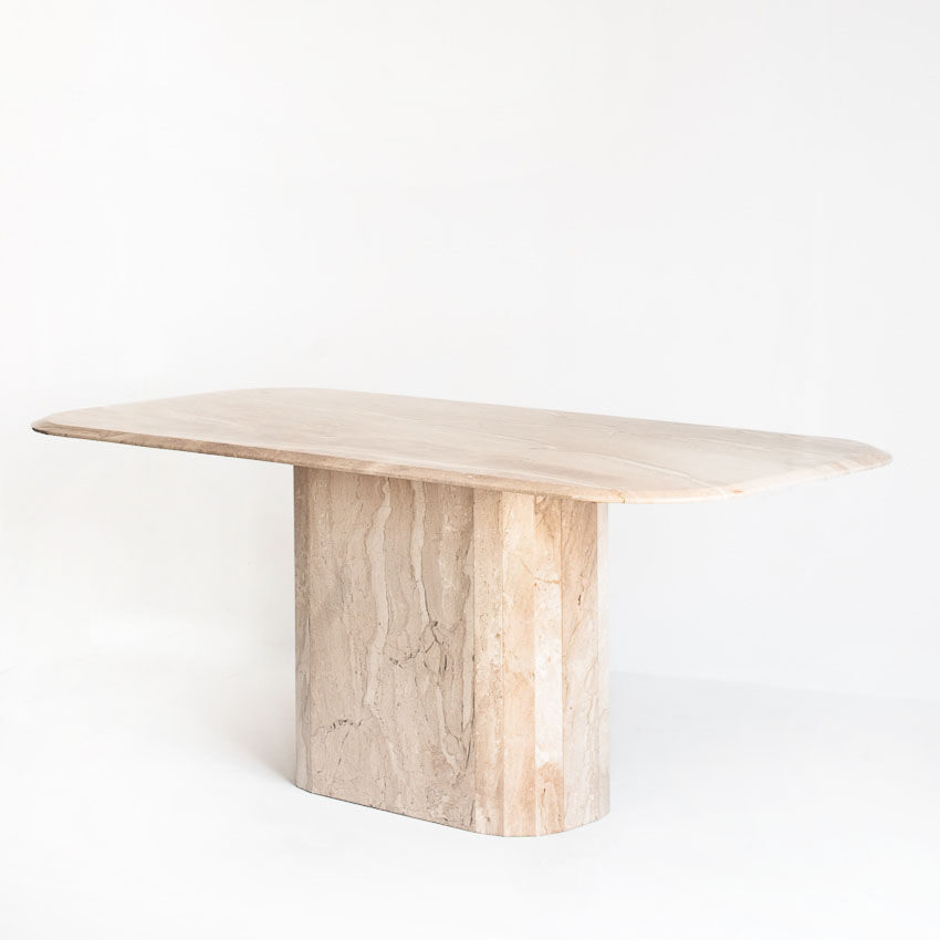 Vintage dining table. Travertine marble. Italy, 90s.