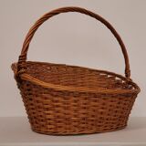 Vintage rattan basket with handle 1960's