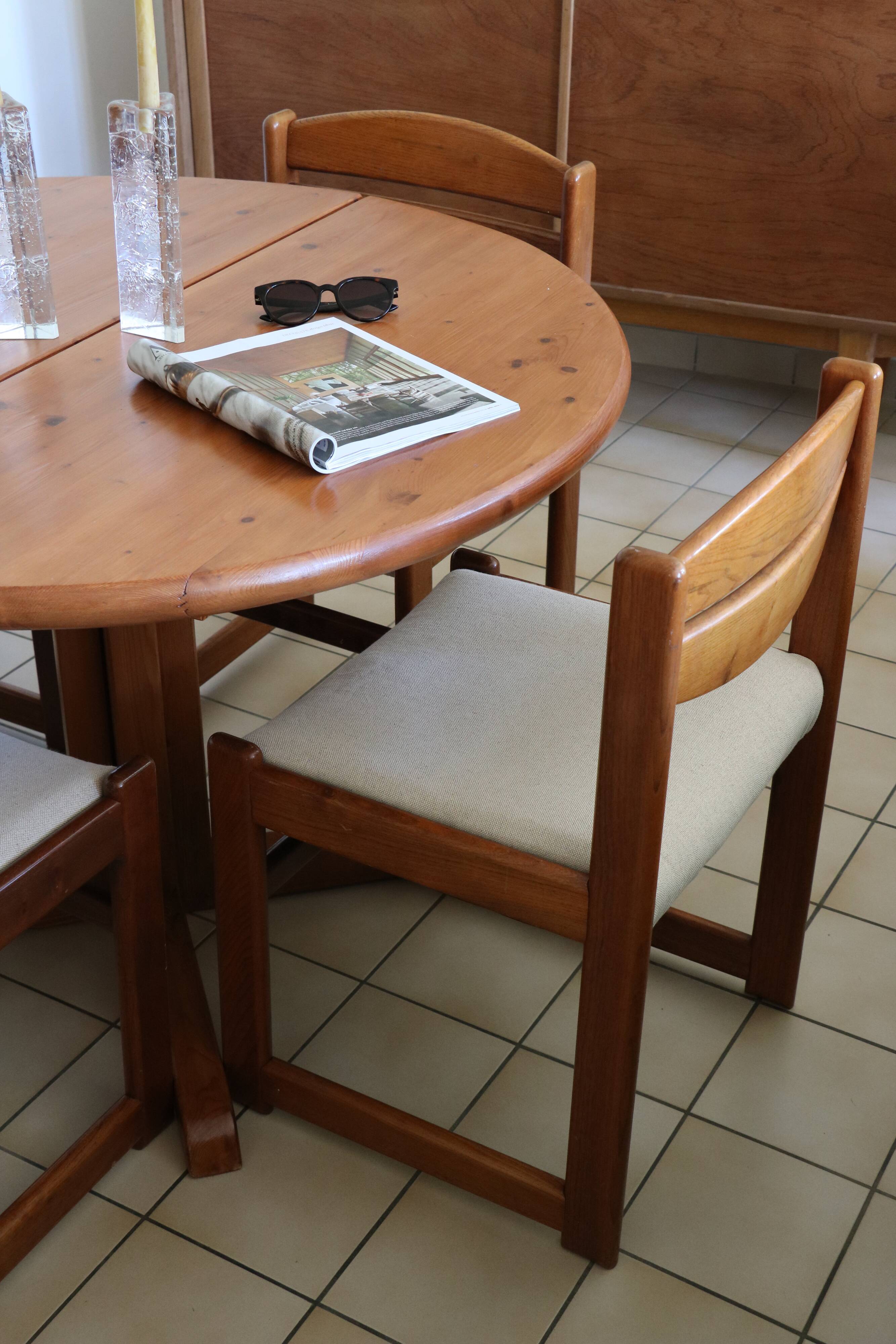 4 vintage brutalist chairs, reupholstered in cotton/linen.