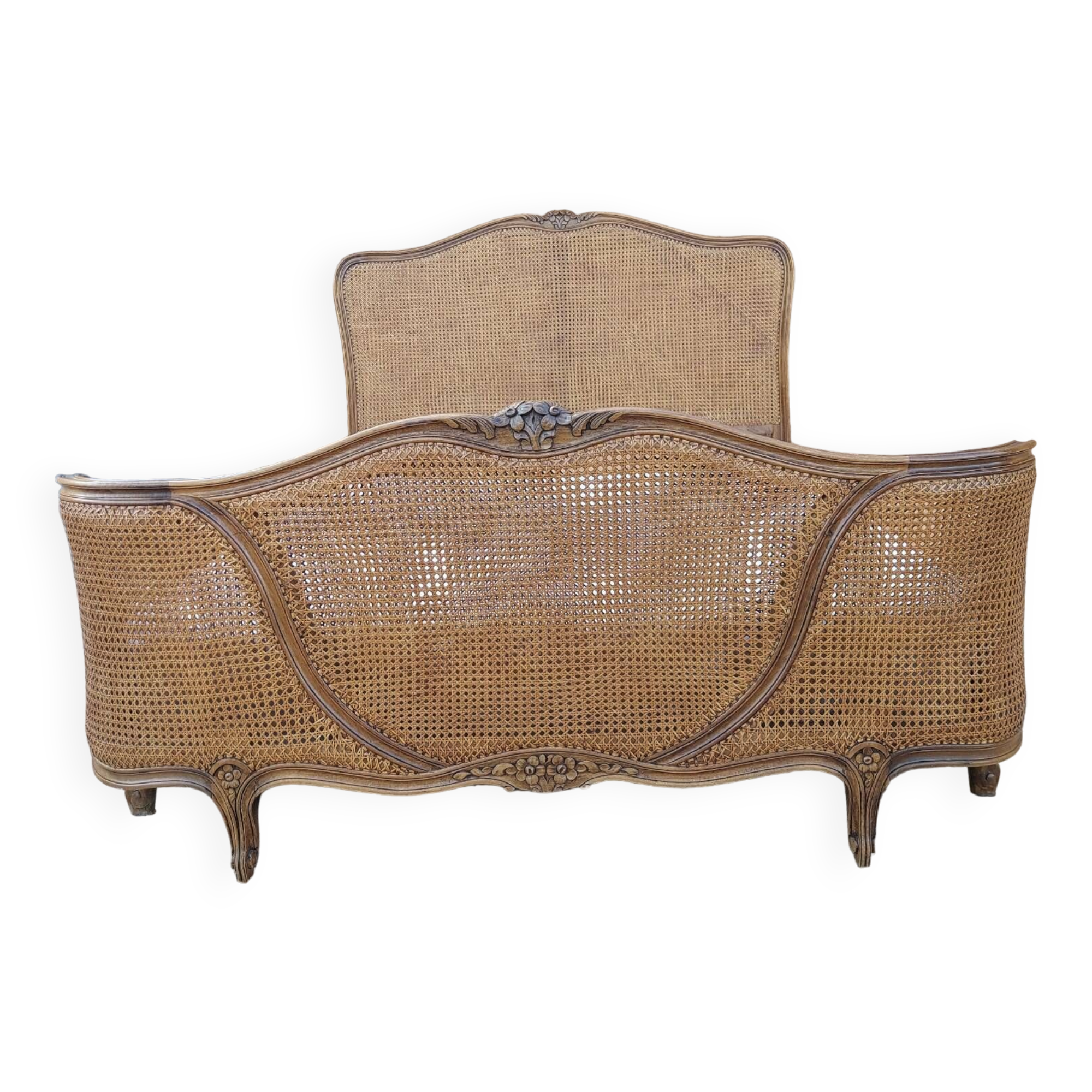 Louis XV style double cane basket bed, mid-20th century