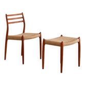 Ensemble Niels Moller Mod. 78 et 78A en teck et tissage en papercord frais.