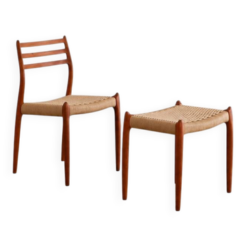 Niels Moller Mod. 78 & 78A set in teak and fresh papercord weaving