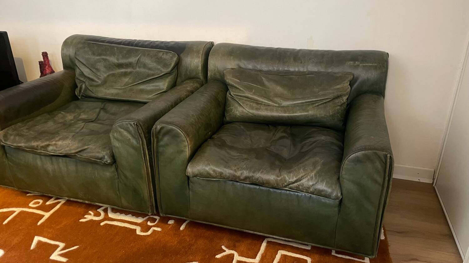 Chaises Knoll en cuir vert